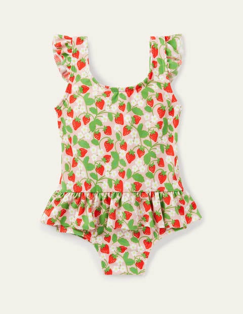 Frill Waist Swimsuit - Boto Pink Ditsy Strawberry | Boden UK