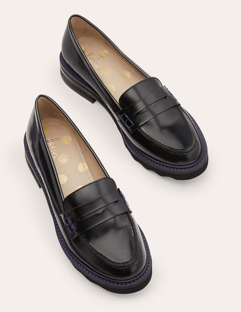 gallery Australian person Steep Chunky Penny Loafers - Black/Navy | Boden US