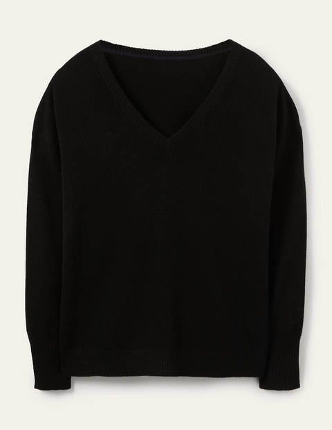 Cashmere V-neck Relax Jumper - Black | Boden US