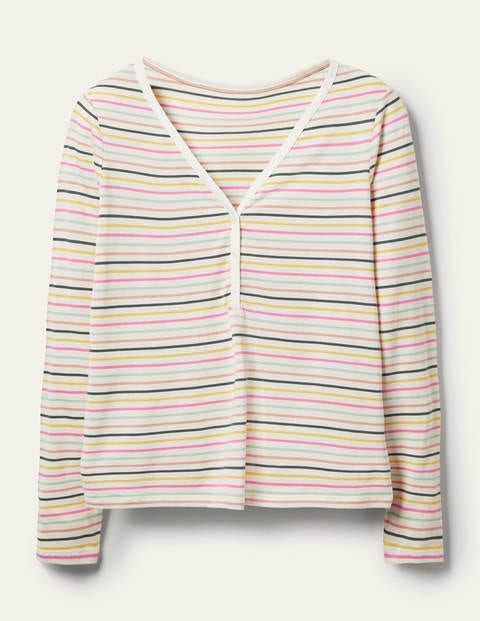 Emma Long Sleeve Pyjama Top - Pale Lemon and Heath Stripe | Boden UK
