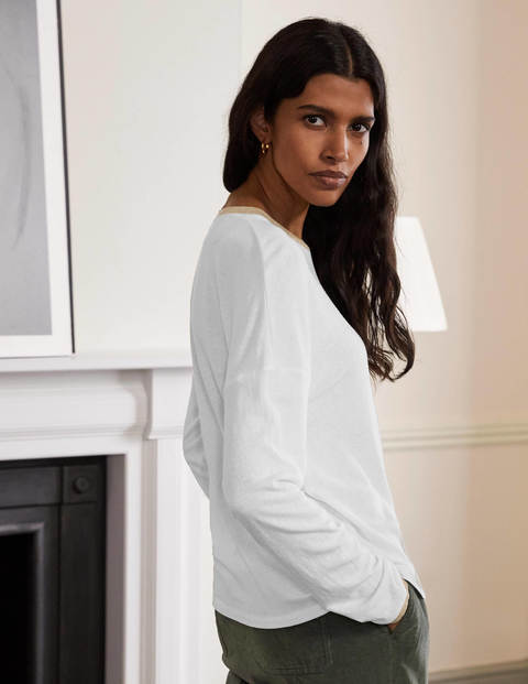 Linen Sparkle Long Sleeve Tee - White | Boden UK