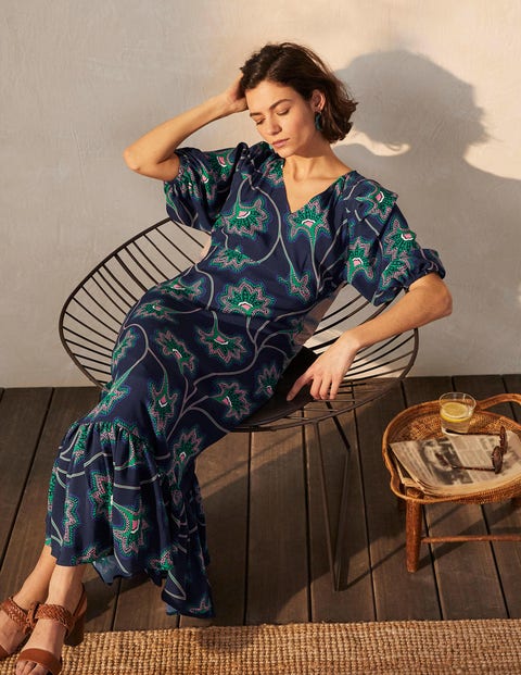 Claire Tiered Maxi Dress Navy Ornate Floral Vine