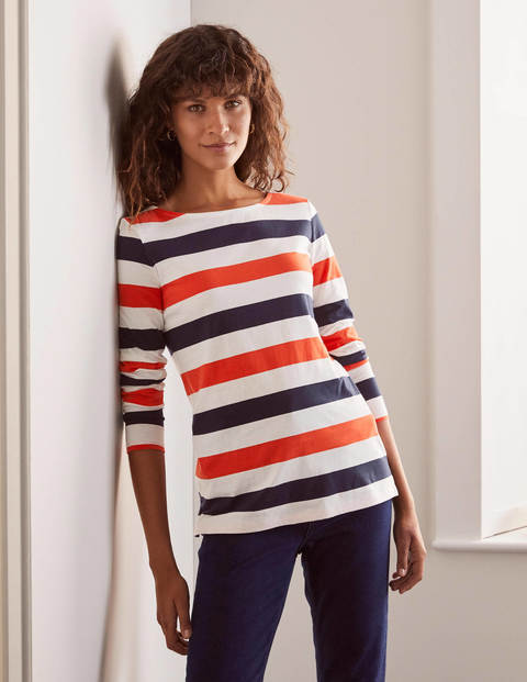 Long Sleeve Breton Top - Cherry Red/ Navy | Boden US