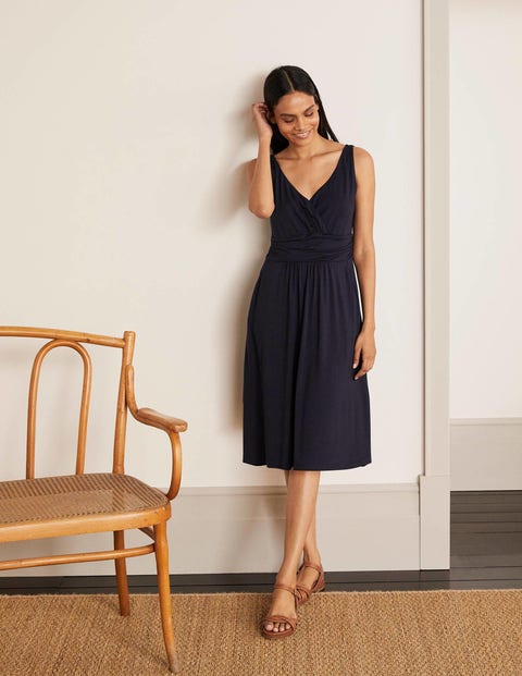 Effie V-Neck Jersey Dress - Navy | Boden UK
