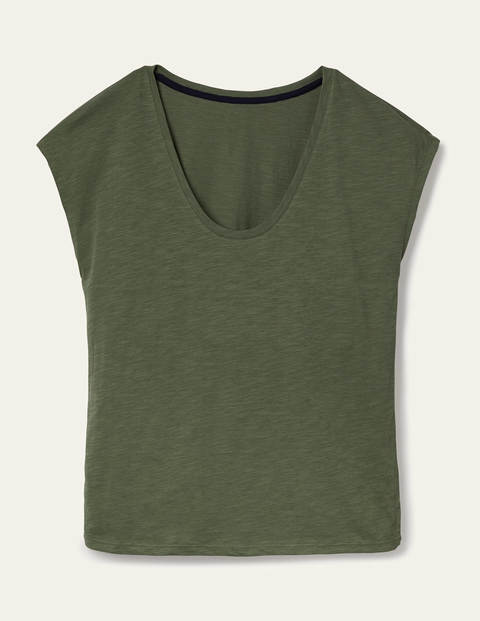 Le T-shirt à col V arrondi en coton Femme Boden, GRN