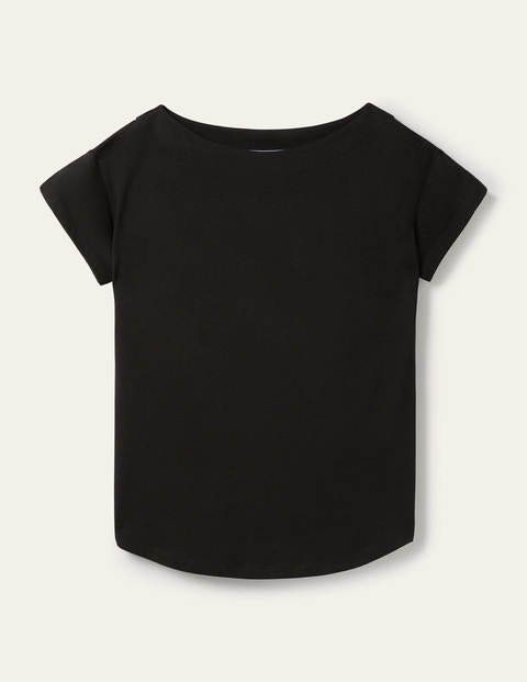 superweiches t-shirt mit u-boot-ausschnitt damen boden, blk