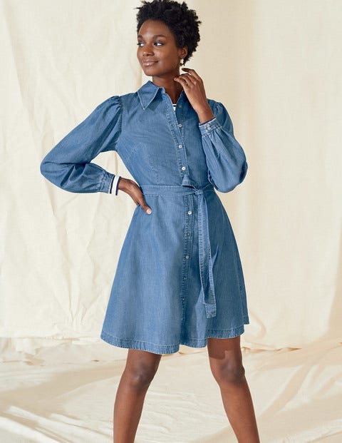 Buy luvamia Women Casual Denim Dress Short Sleeve Tie Waist Classic Jean  Shirt Dress, A1 Blue Tides, Large at Amazon.in
