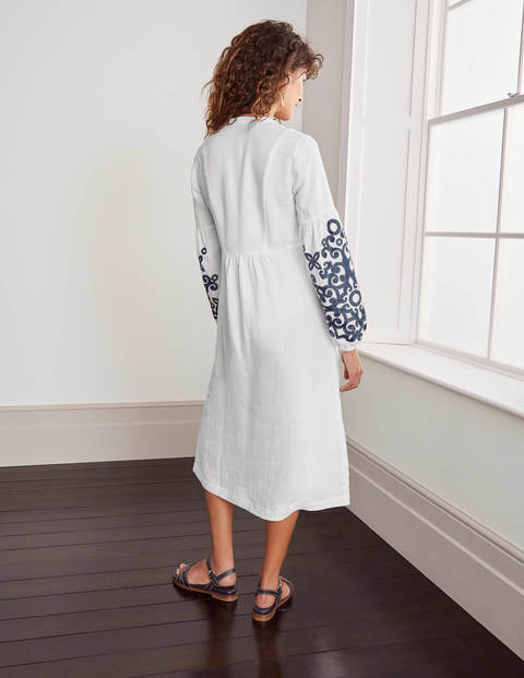 Leonie Embroidered Linen Dress - White | Boden US
