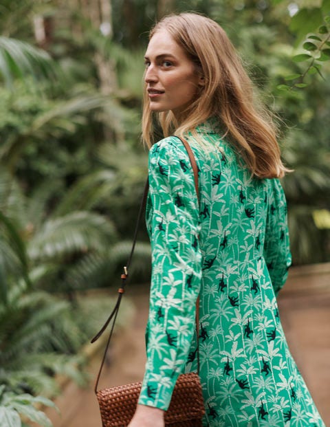 Cecile Midi Shirt Dress - Highland Green, Monkey Palm | Boden US