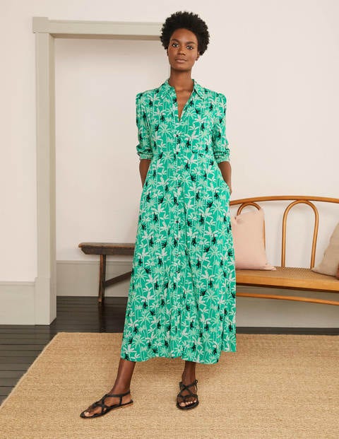 Cecile Midi Shirt Dress - Highland Green, Monkey Palm | Boden US