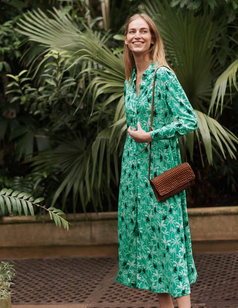 Cecile Midi Shirt Dress - Highland Green, Monkey Palm | Boden US