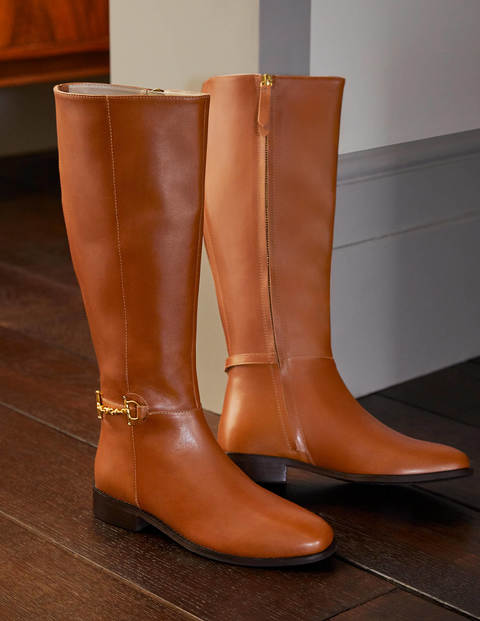 Bottes cavalières à détail mors Femme Boden, TAN