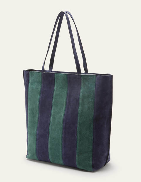 Stripe Leather Tote Bag - Navy