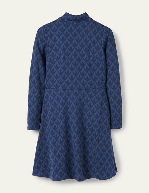 High Neck Jacquard Dress - Night Blue, Petal Geo | Boden UK