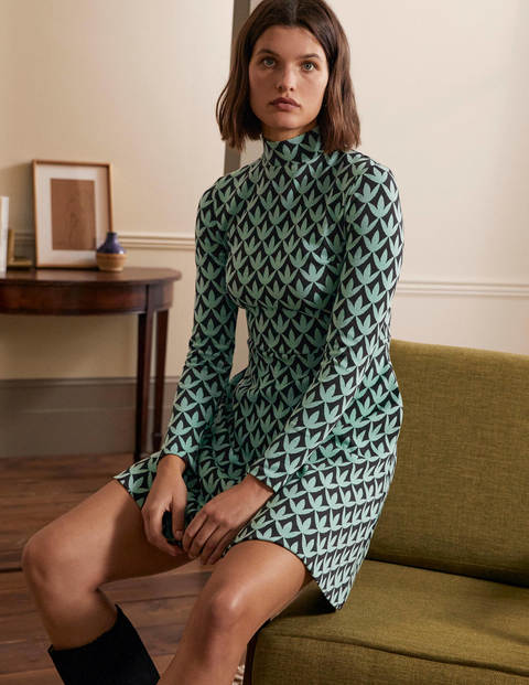 High Neck Jacquard Dress Csarite Petal Geo Boden AU