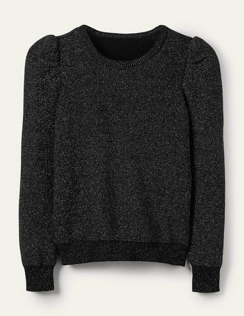 Schwarz, Glitzer, Glitzerpullover mit Puffärmeln, Women, Boden, Schwarz, Glitzer