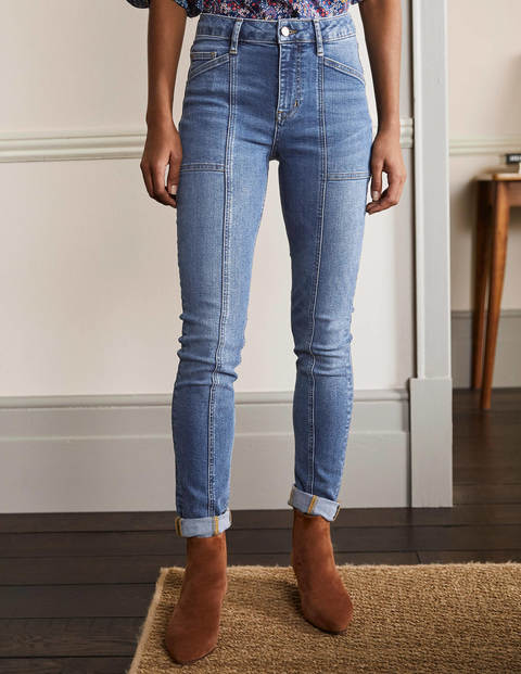 Back Seam Detail Mid Waist Jeans Blue