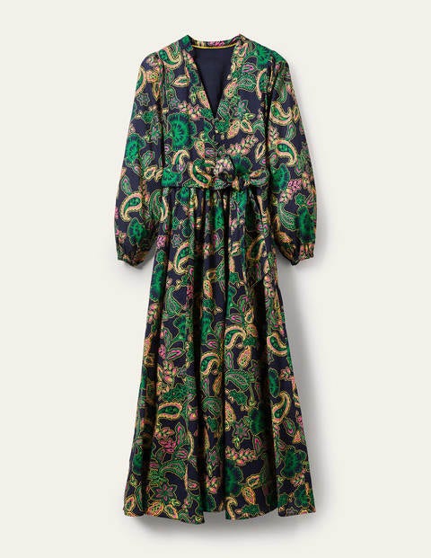 Notch Neck Cotton Maxi Dress - Navy, Exotic Floral | Boden UK