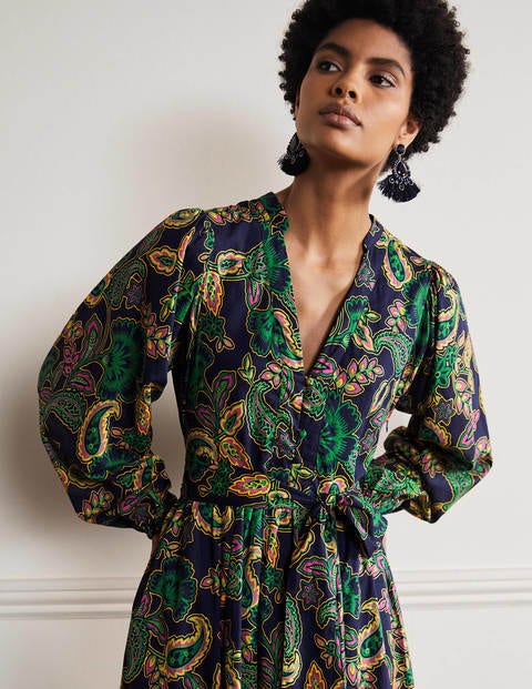 Notch Neck Cotton Maxi Dress - Navy, Exotic Floral | Boden UK