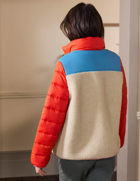 Borg Mix Puffer Jacket Ecru with Firecracker Boden AU
