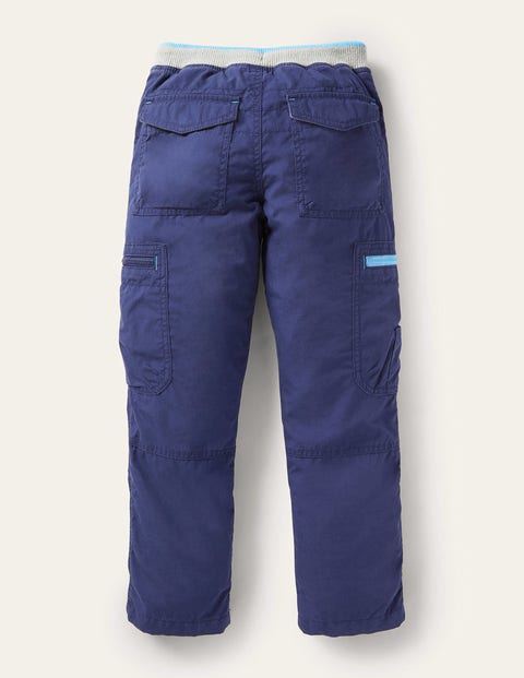 Mini Boden Boys Blue Brushed Cotton Cargo  Trousers 10 Yrs Herringbone 
