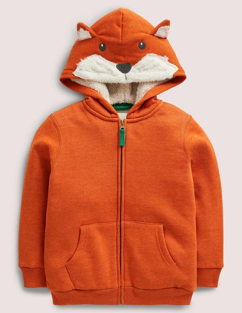 Shaggy-Lined Animal Hoodie - Orange 