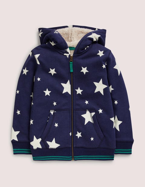 Navy Star Print Fleece-Lined Hoodie - College Navy Glow Stars | Boden US