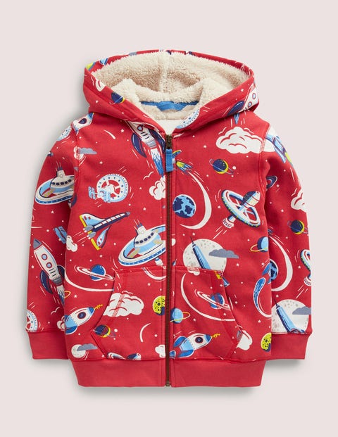Sweat à capuche doublé et imprimé Garçon Boden, RED