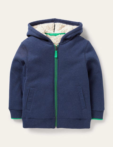 Navy Borg Lined Zip-up Hoodie Blue Marl Boys Boden, Blue Marl