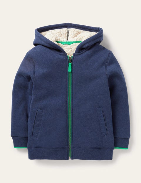 Blau Meliert, Navy Borg Lined Zip-up Hoodie, Mädchen, Boden, Blau Meliert