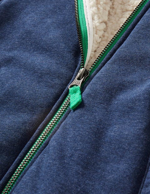 Navy Borg Lined Zip-up Hoodie - Blue Marl