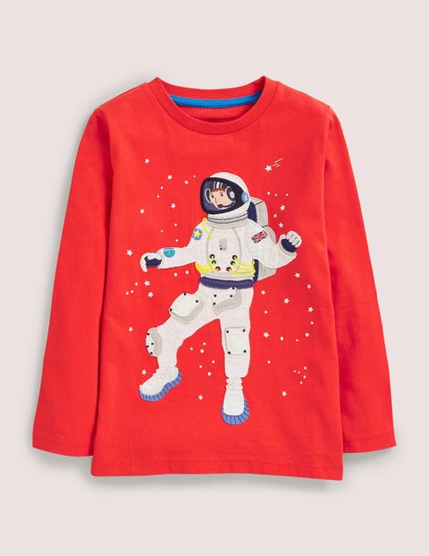 Spaceman Applique T-Shirt Garçon Boden, RED