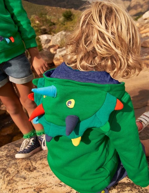 Jersey-lined Appliqué Hoodie - Highland Green Dinosaur | Boden US