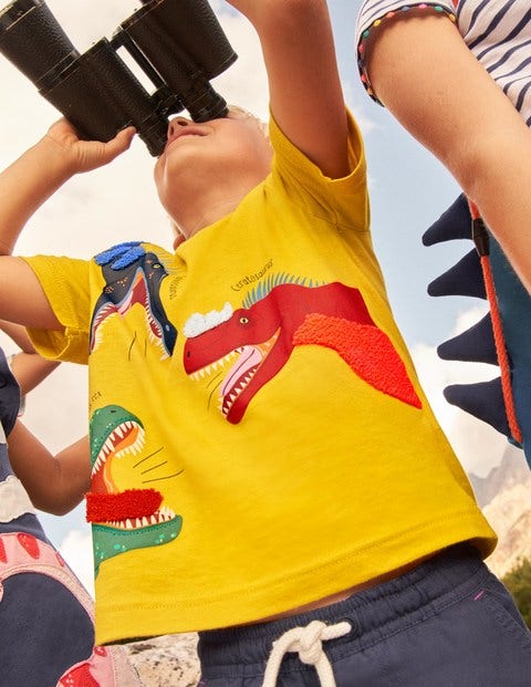 Peeking In Appliqué T-shirt - Daffodil Yellow Dinosaurs | Boden AU