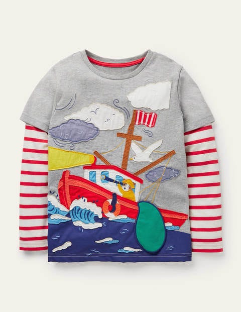 Lift the flap Fishing T shirt Grey Marl Fishing Boat Boden US