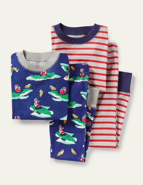 Snug Twin Pack Long Pyjamas Blue Christmas Boden, Blue Wave Kayaking Meerkats