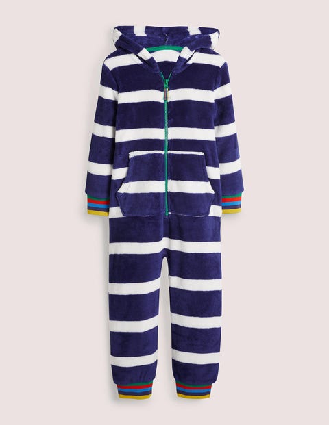 Cosy Fleece All-In-One - College Navy/Ivory Rainbow | Boden UK