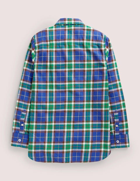 Cosy Brushed Check Shirt - Dark Green/Blue Check | Boden UK