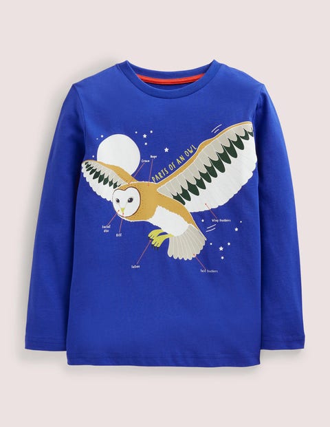 Blue Owl Print Long-Sleeved T-shirt Garçon Boden, DBL