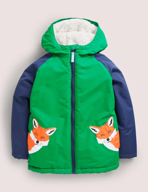 Colourblock Sherpa-Lined Fox Print Anorak - Highland Green Fox | Boden US