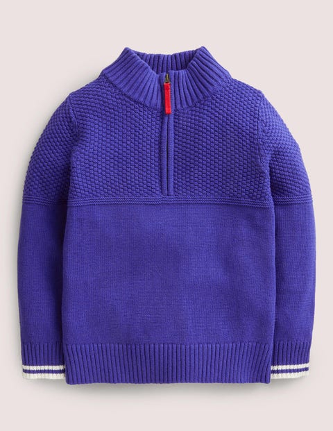 Pull partiellement zippé en maille fine Garçon Boden, BLU