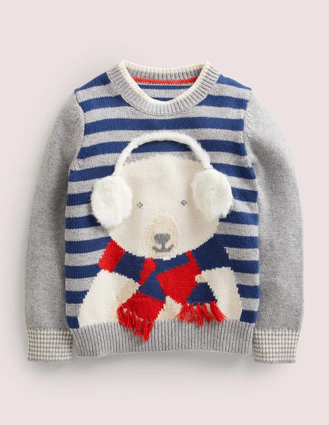 Pull à motif ours polaire 3D Noël Boden, GRY