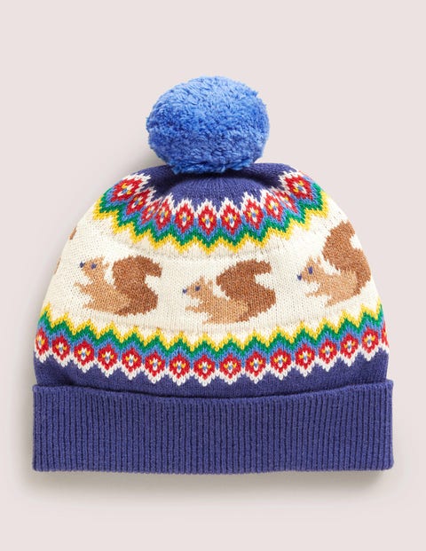 Squirrel Fair Isle Hat - Navy | Boden US