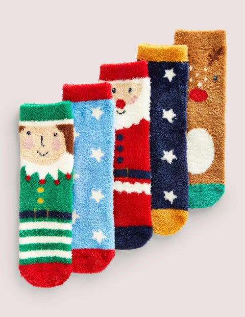 5 paires de chaussettes de Noël duveteuses Fille Boden, Multi