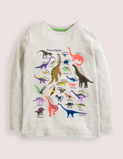 Long Sleeved Graphic T-shirt - Silver Marl Dinos | Boden US