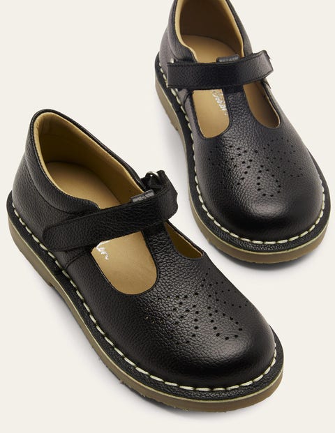 Leather T-bar Flats - Black | Boden UK