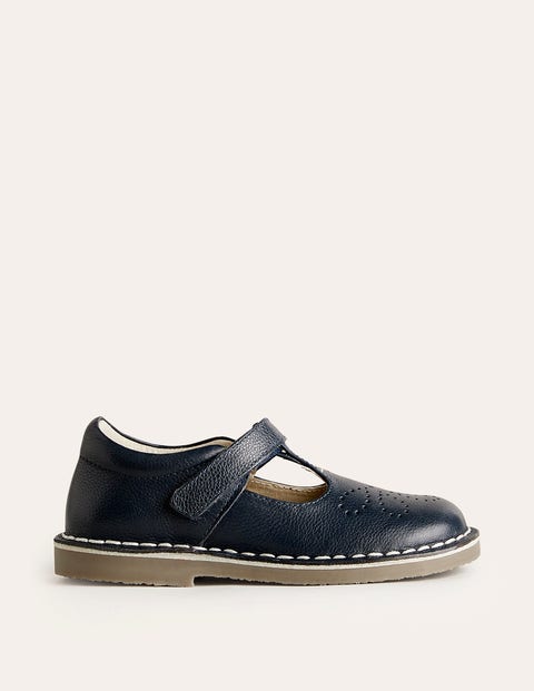 Boden Kids' Leather T-bar Flats Navy Girls