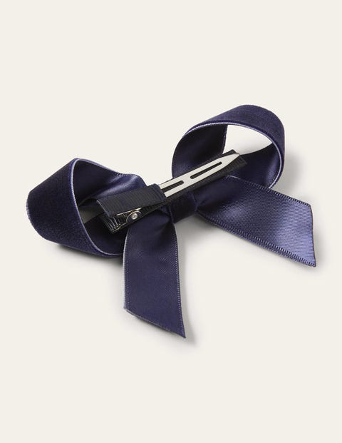 Navy Blue School Girl Bow Hair Clip, Velvet Ribbon, Barrette Clip