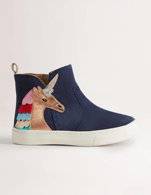 Blue Suede Unicorn Appliqué Boots Fille Boden, Multi