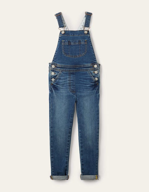 Skinny Fit Denim Dungarees - Mid Vintage Denim